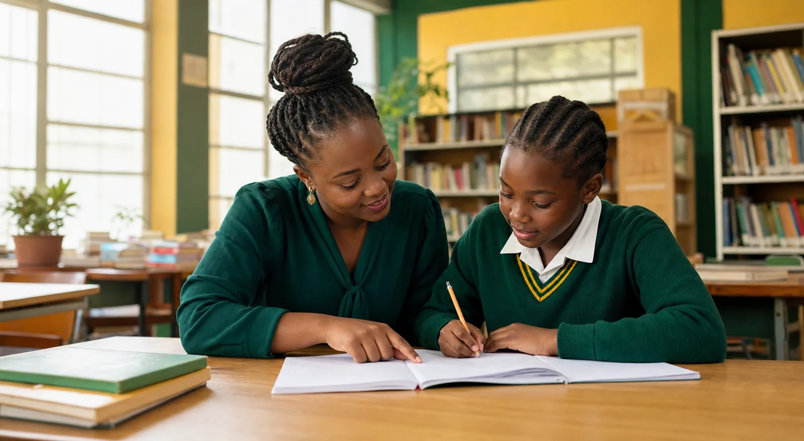 A Kenyan teacher guiding learners during a digital-literacy lesson